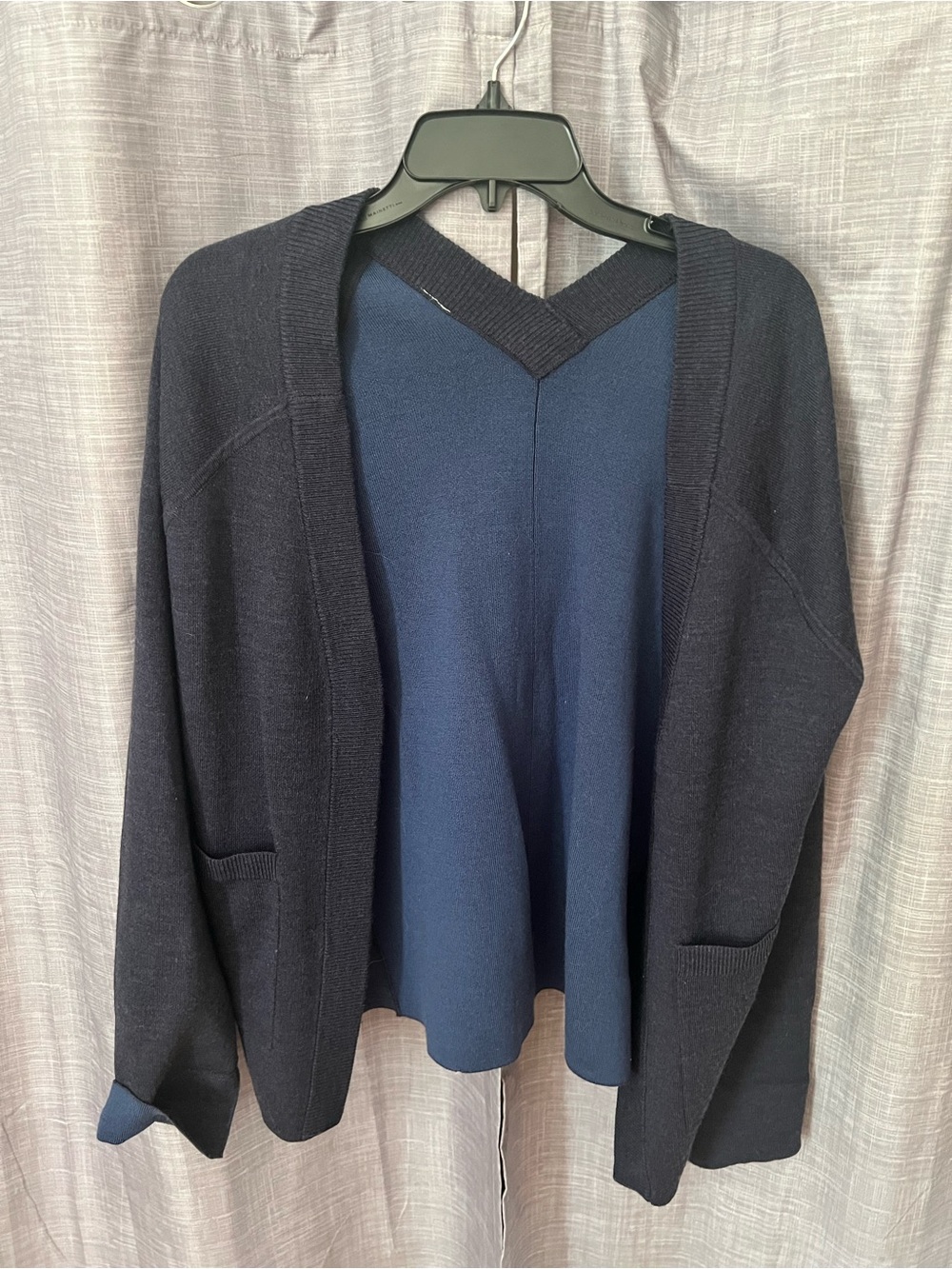 Lululemon Navy V-Neck Sweater with Dark Navy Open Cardigan